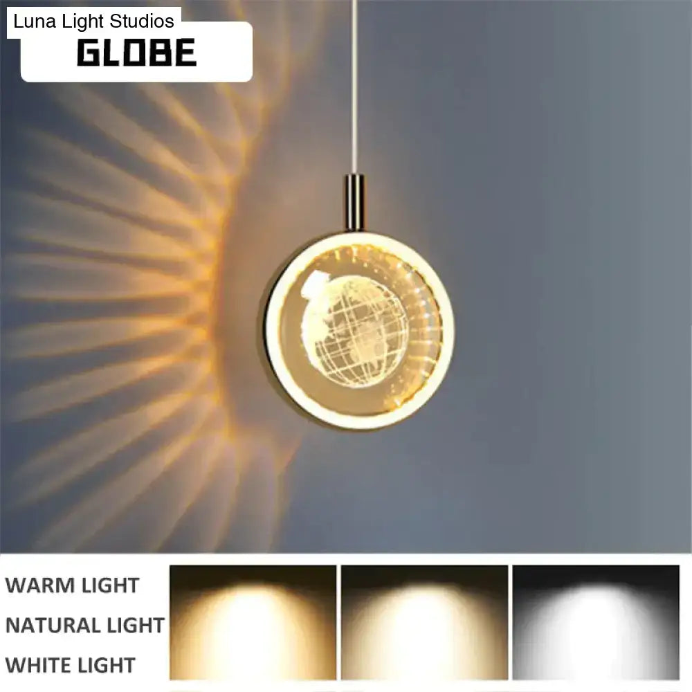 Pendant light gold crystal glass globe by Decorbites, warm LED glow for dining/kitchen on Tampa Home & Garden Store