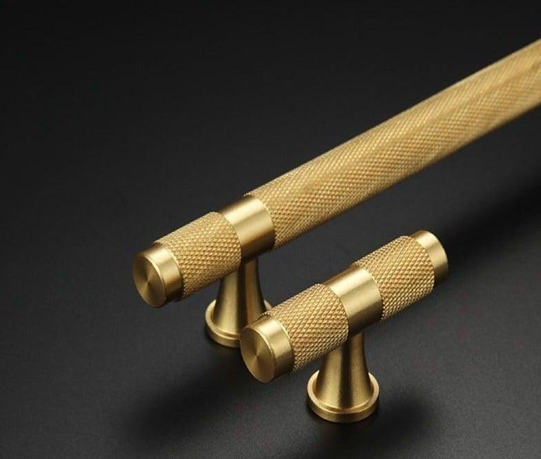 Stevvex Golden Brass Knurled Cabinet Handles, 2 pulls, brushed brass finish on Tampa Home & Garden Store