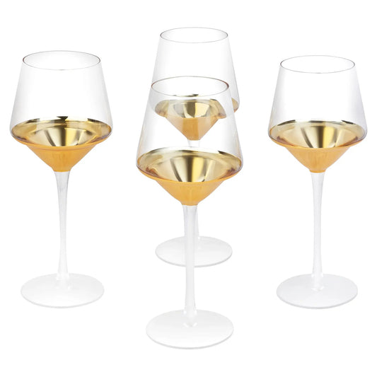 Gold triangle cocktail glasses set of four with clear bowls and gold triangular bases on Tampa Home & Garden Store