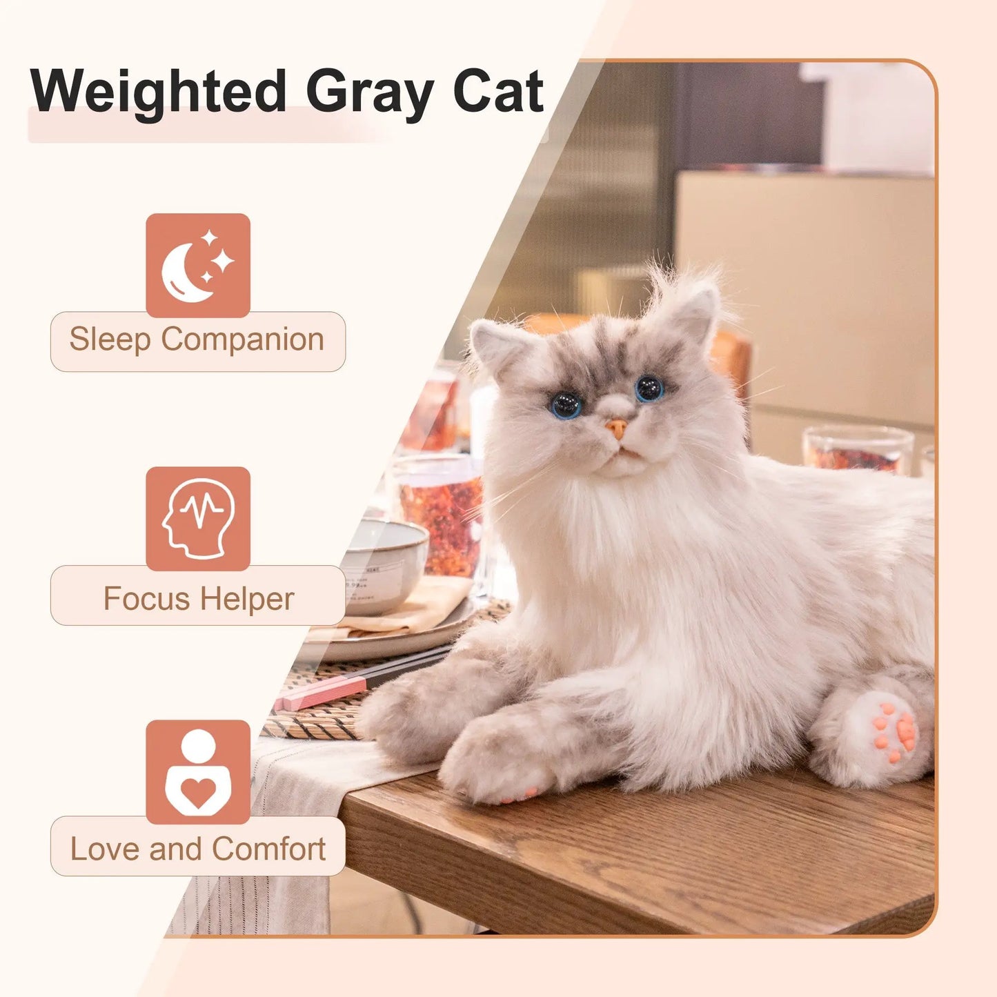 Tracy Weighted 3lbs Cat Toy Calming Plush by Chongker; soft gray plush cat toy for calming pets on Tampa Home & Garden Store