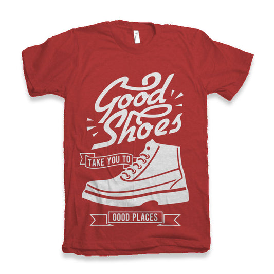 Men's red tee with white Good Shoes logo, bamboo viscose/organic cotton by Spun Bamboo on Tampa Home & Garden Store