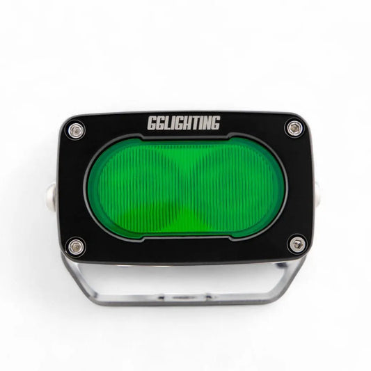 GP10 Flood Offroad LED Pod Green Pro by GGLighting, black housing with green lens and mounting bracket on Tampa Home & Garden Store