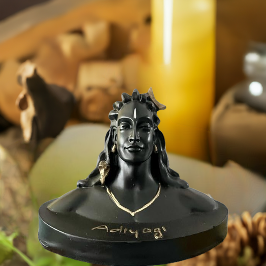 6-inch Adiyogi statue for dashboard, black with gold jewelry and engraved base on Tampa Home & Garden Store