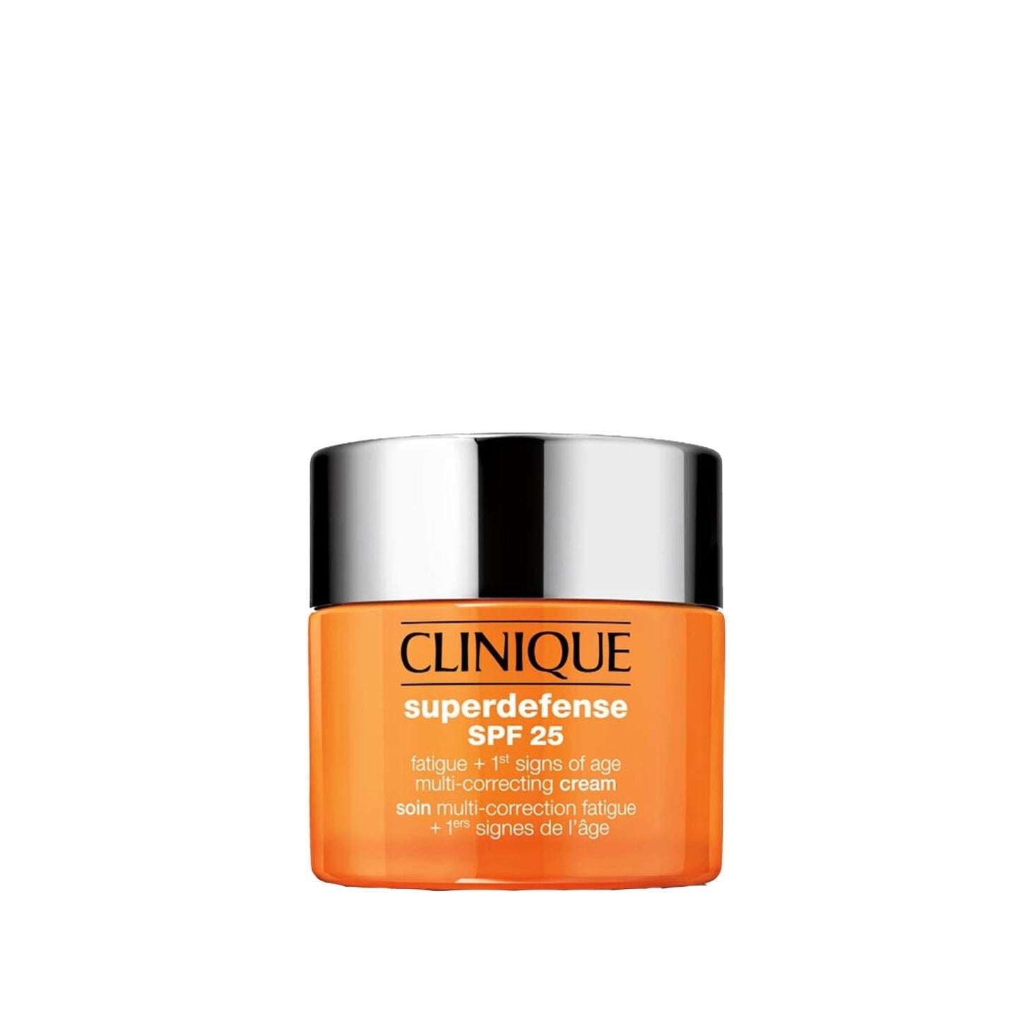 Clinique Superdefense SPF25 anti-aging face cream bottle in bright orange with a silver cap on Tampa Home & Garden Store