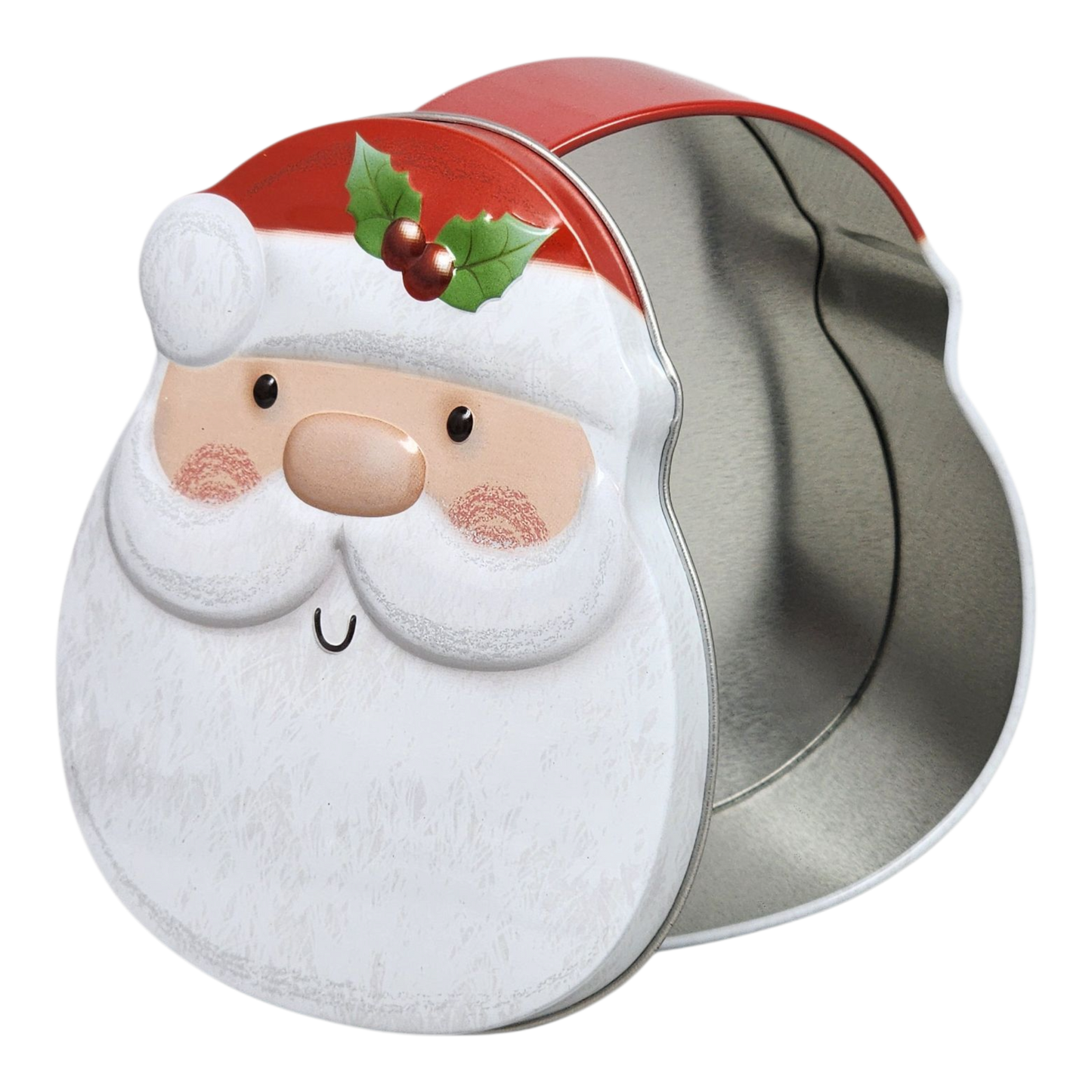 Two festive metal cookie tins set featuring Santa face design and red lid accents on Tampa Home & Garden Store