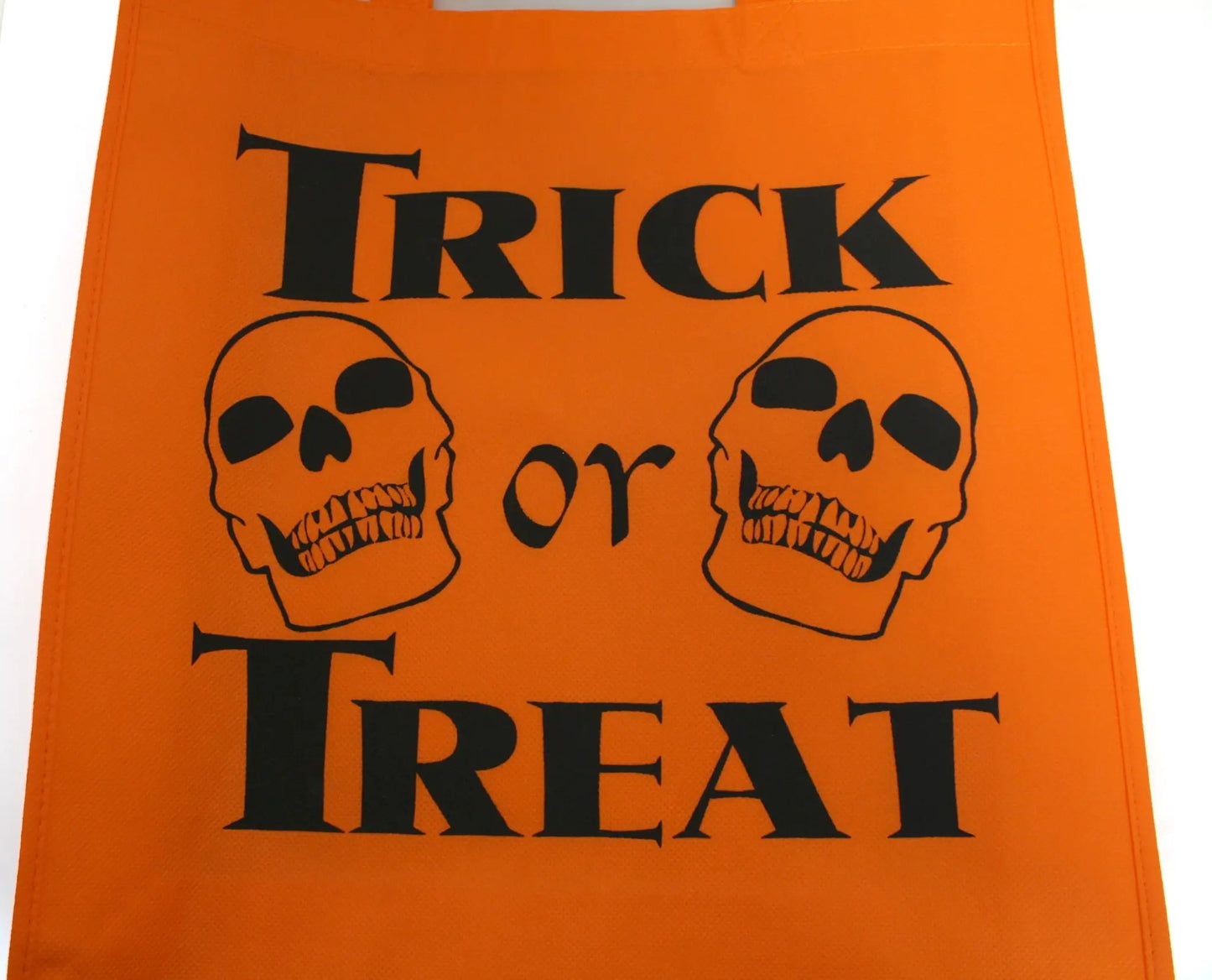 Trick or Treat Bags for Halloween orange tote with two black skulls Country Christmas Loft on Tampa Home & Garden Store