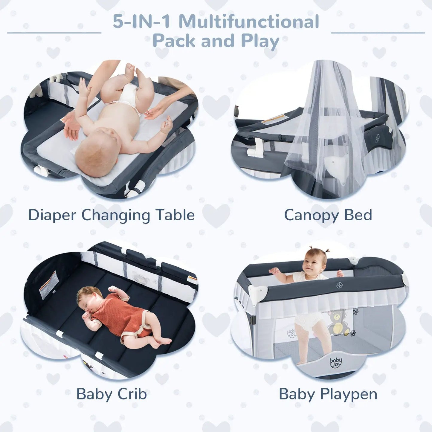 Convertible Bassinet with Detachable Mesh Net, 5-in-1 pack with diaper changing table on Tampa Home & Garden Store