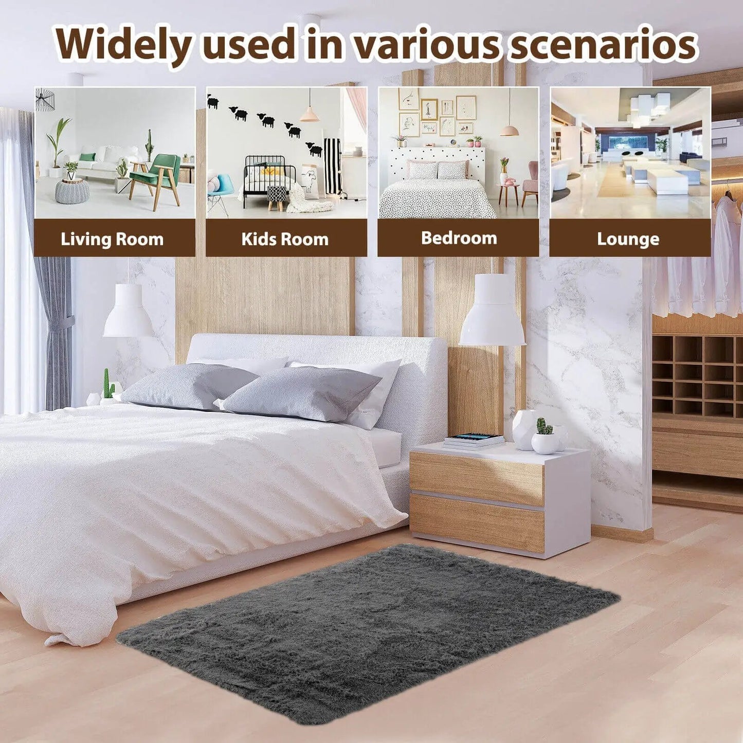 DirectDeals 4x6 ft modern soft shag rug with non-slip dots in charcoal gray for bedroom on Tampa Home & Garden Store