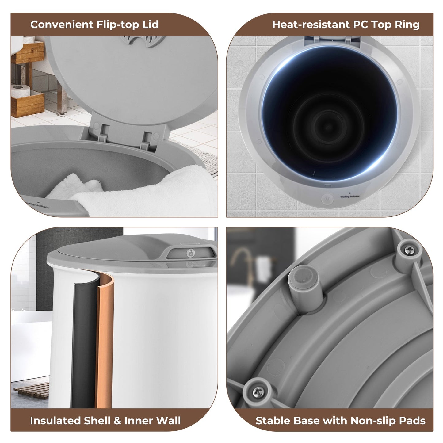 Calentador de toallas en cubo con apagado automático para baño - Gris