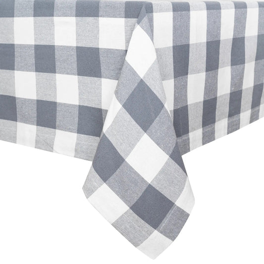 Plaid tablecloth in blue and white checks with a knot fold, Organic Cotton Mart tablecloths on Tampa Home & Garden Store