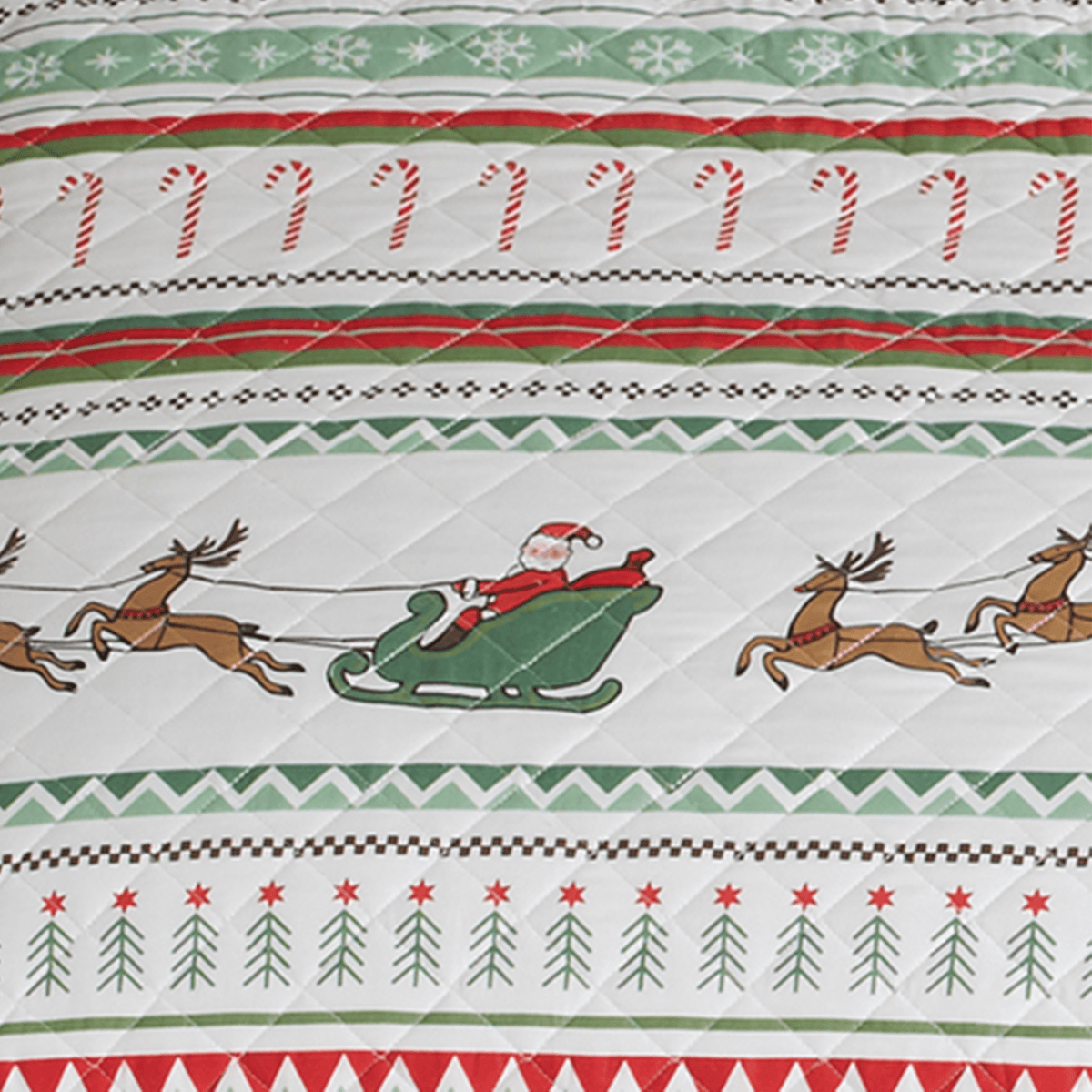 Christmas Quilt Festive Collection by Great Bay Home; holiday quilt with candy canes and reindeer on Tampa Home & Garden Store