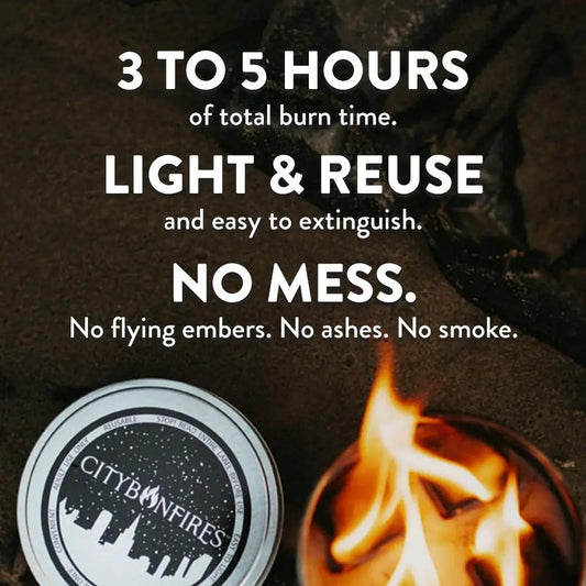 Outdoor party box by City Bonfires with tin lid and campfire flames on Tampa Home & Garden Store