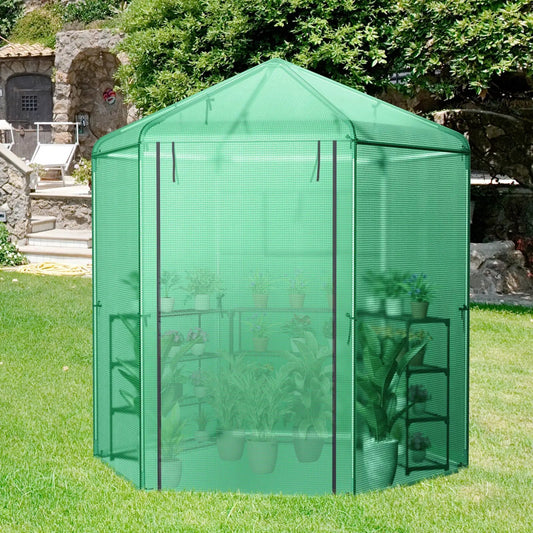 Walk-In Hexagonal Greenhouse with PE cover and metal frame DirectDeals on Tampa Home & Garden Store