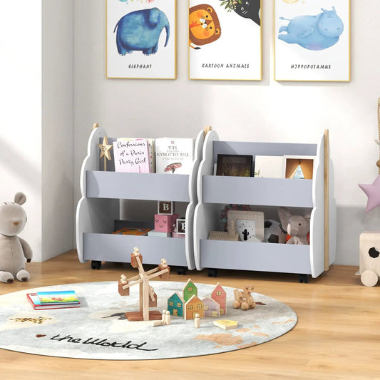 Kids wooden bookshelves with universal wheels, two shelves, light gray, DirectDeals on Tampa Home & Garden Store
