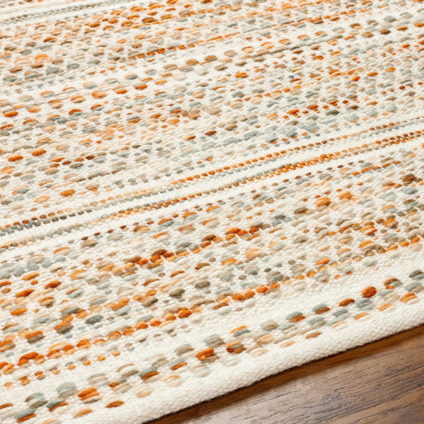 Griet Hand Woven Wool Rug, textured orange gray ivory speckled loops, Boutique Rugs on Tampa Home & Garden Store