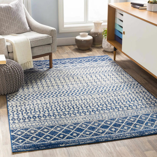Constantin Blue Area Rug with Trellis Pattern by Boutique Rugs, blue and cream trellis design on Tampa Home & Garden Store