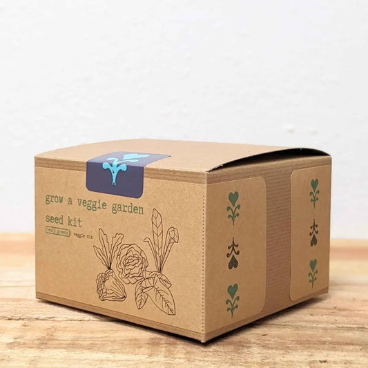 Grow a Veggie Garden Leafy Greens Seed Kit in brown box with plant illustrations Plantflix on Tampa Home & Garden Store