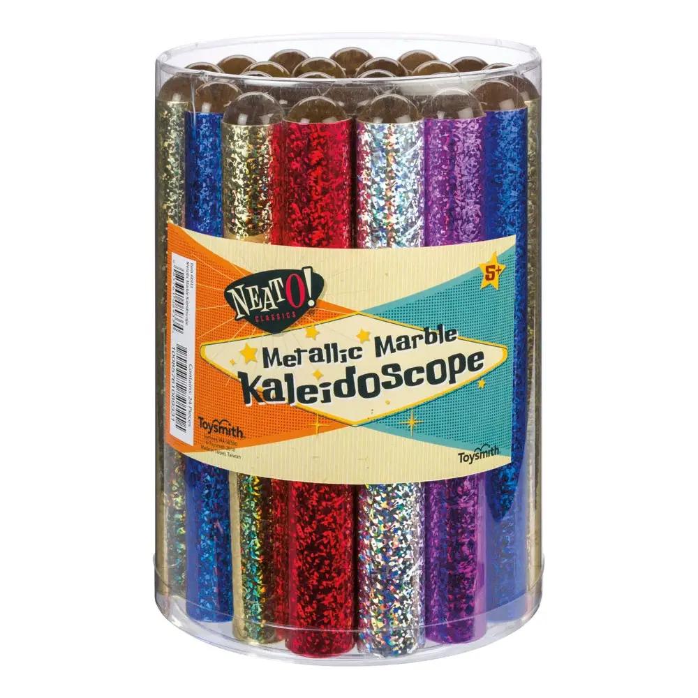 Neato Metallic Marble Kaleidoscope set in a clear cylinder with colorful glitter tubes on Tampa Home & Garden Store