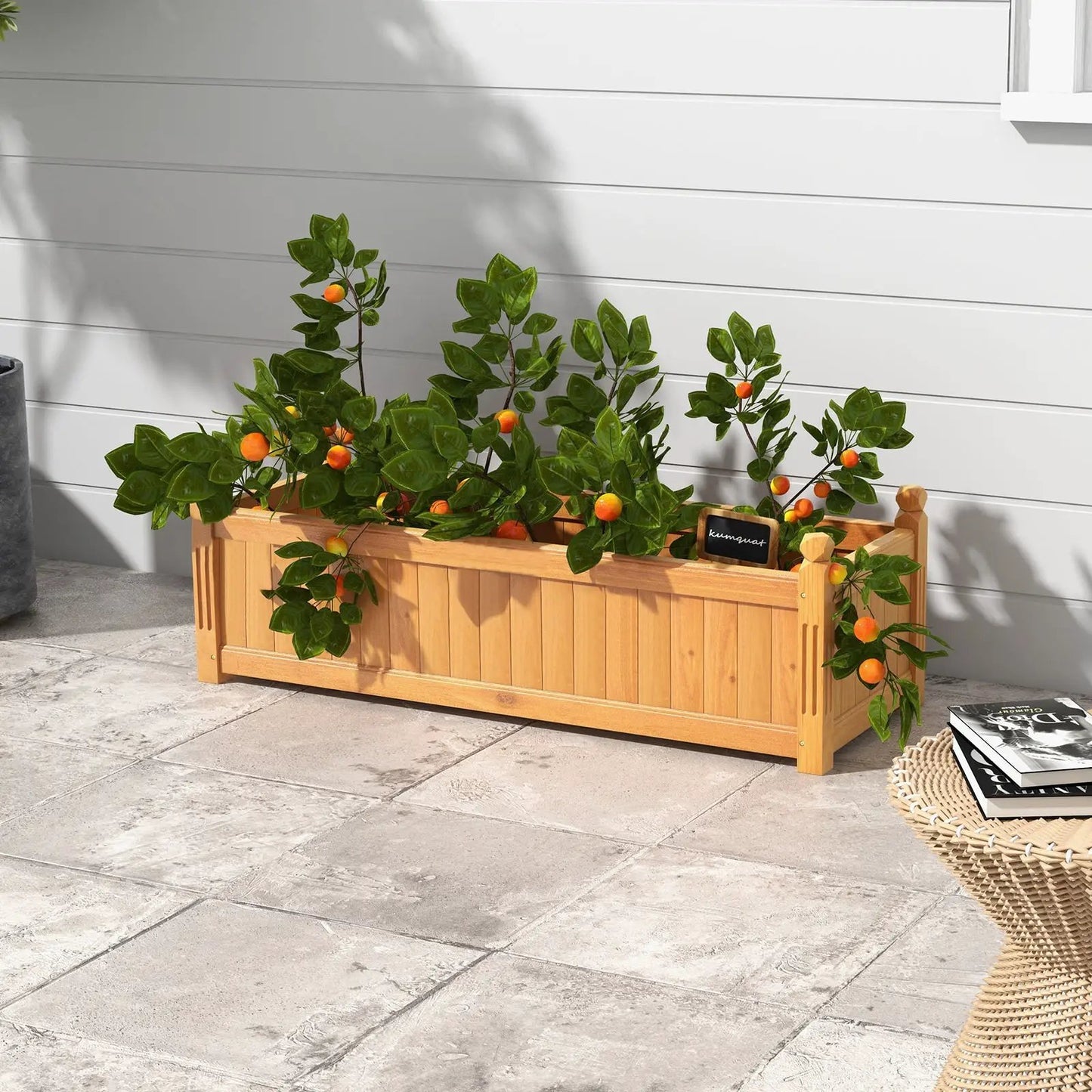 Wooden Rectangular Garden Bed with Drainage System-Natural - Tampa Home & Garden Store