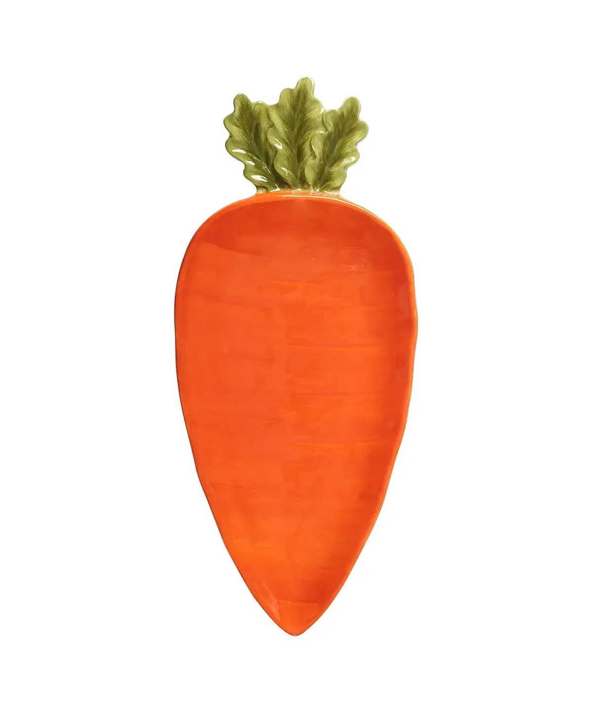 3D Carrot Tidbit Plate Designed by Susan Winget, orange carrot dish with green leaves on Tampa Home & Garden Store