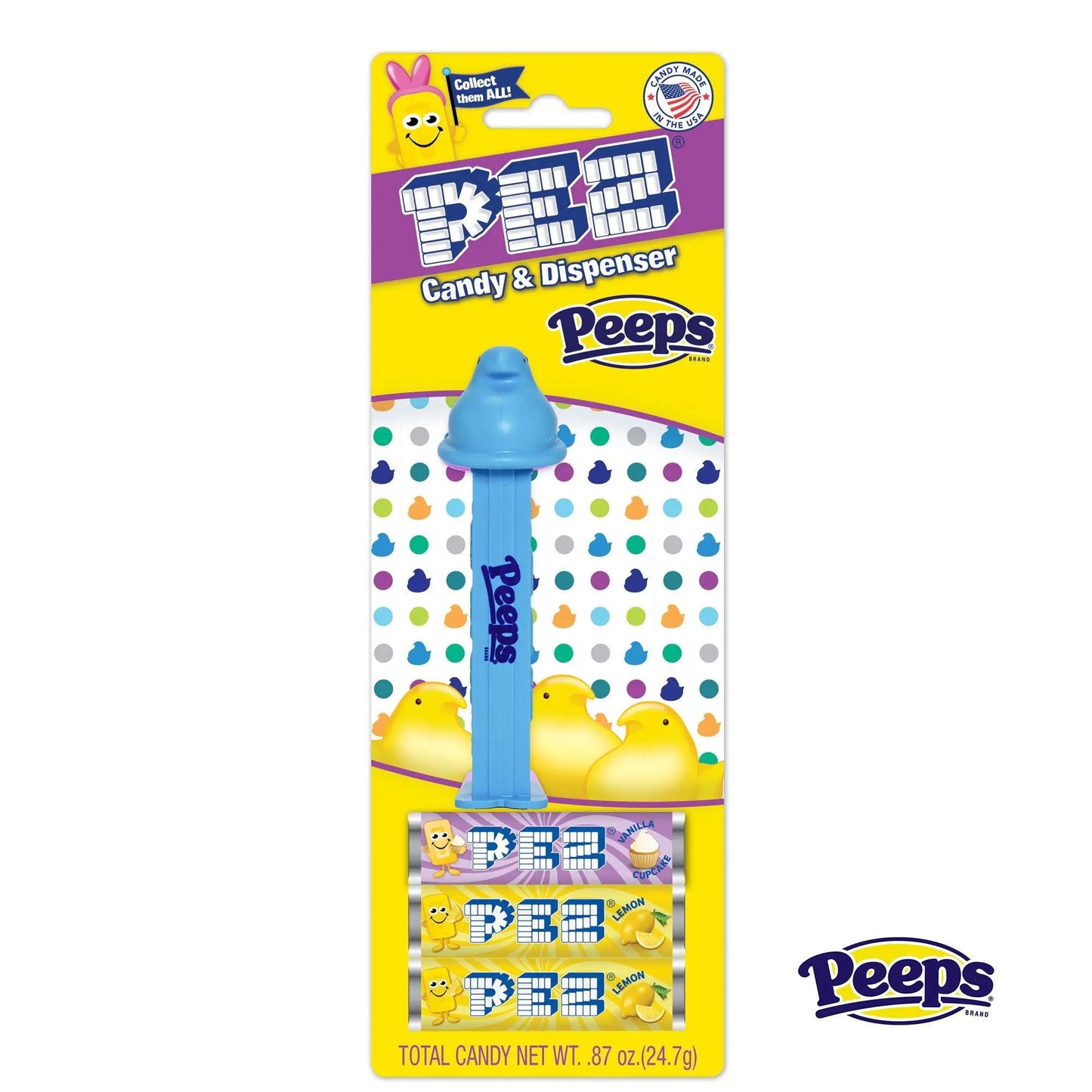 Pez Peeps candy dispenser blue with three candy rolls Peeps brand on Tampa Home & Garden Store