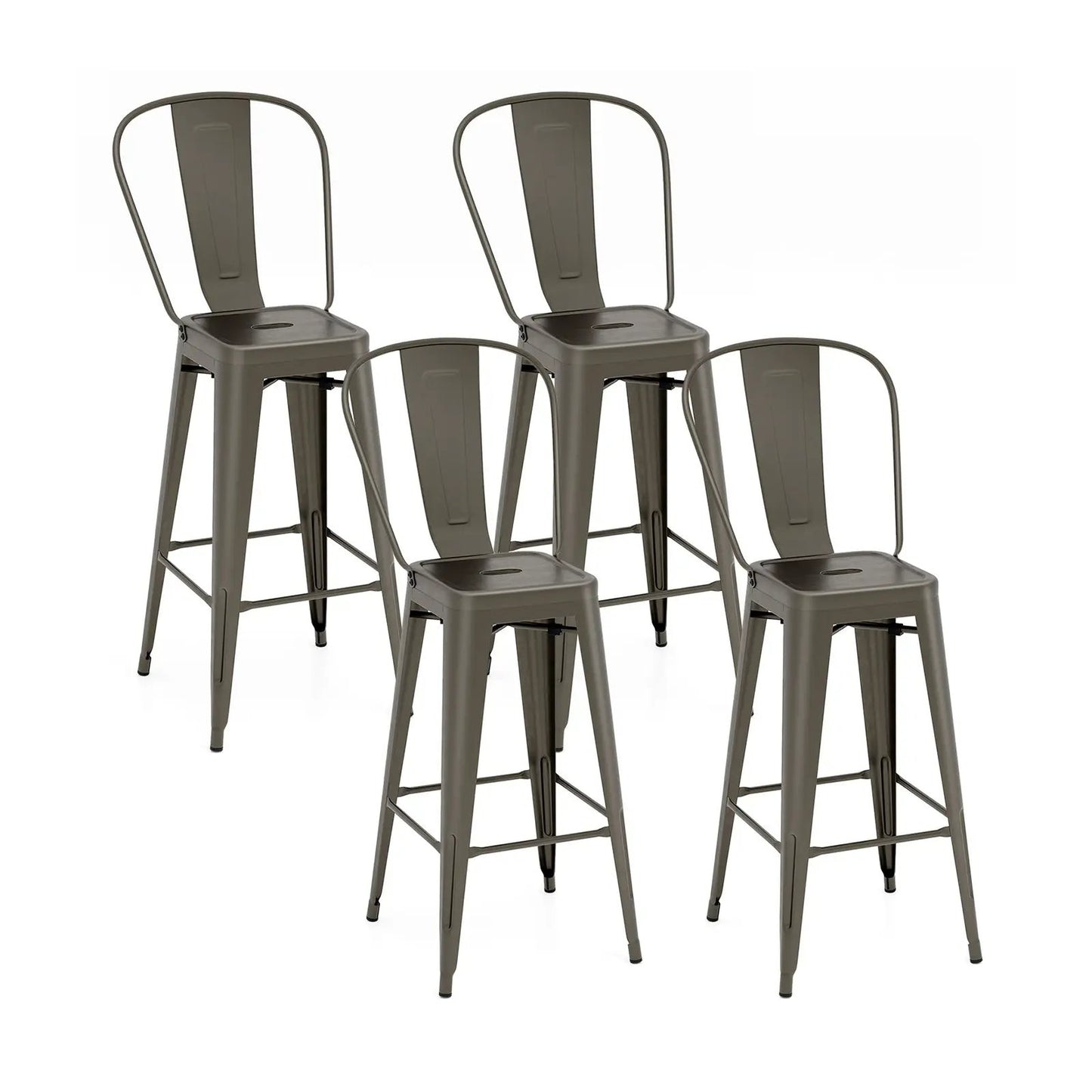 Set of 4 Bar Height Chairs Stackable Metal Bar Stools with Removable Backrest-Black - Tampa Home & Garden Store