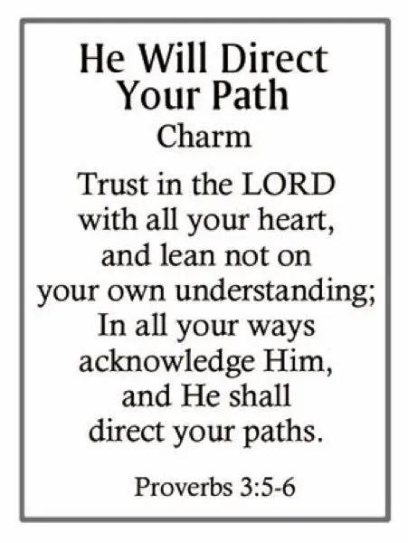 He Will Direct Your Path Compass Charm with Proverbs 3:5-6 scripture on a white bordered card on Tampa Home & Garden Store