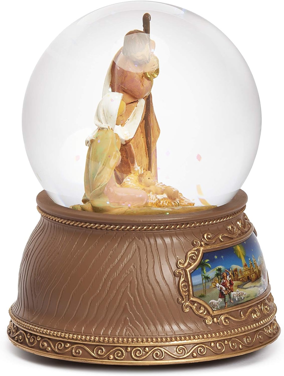 Crèche musicale à paillettes avec scène de la Nativité - 14 cm