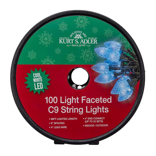 100-Light Cool White LED Faceted C9 Green Wire String Lights - Tampa Home & Garden Store