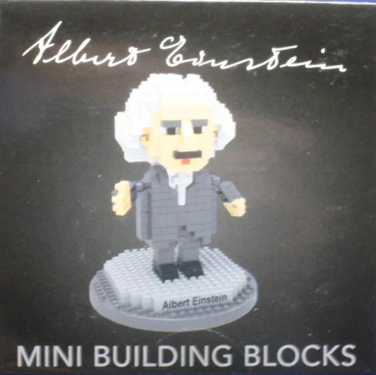 Mini Building Blocks Albert Einstein figure on round base, gray suit and white hair on Tampa Home & Garden Store