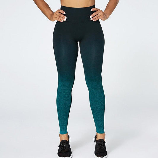 Stevvex gym leggings high-waist teal-black stretch tights yoga and running tummy control on Tampa Home & Garden Store
