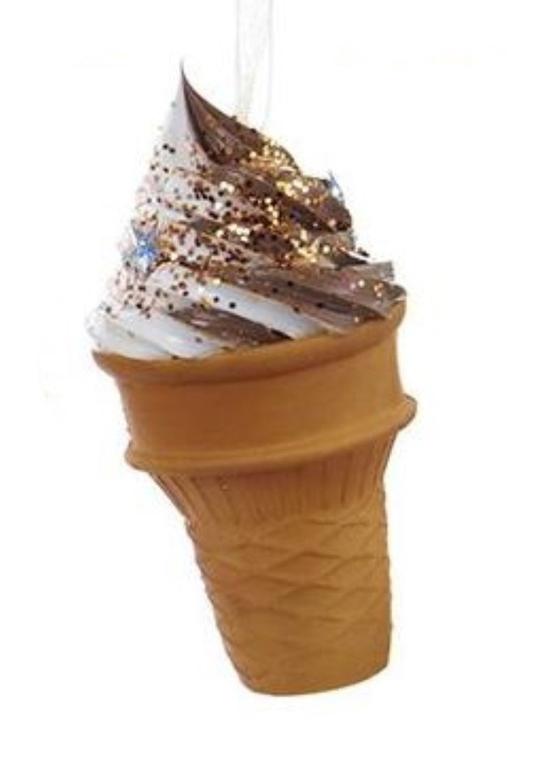 Adorno de cono de helado de espuma - Remolino de chocolate y vainilla con cristales