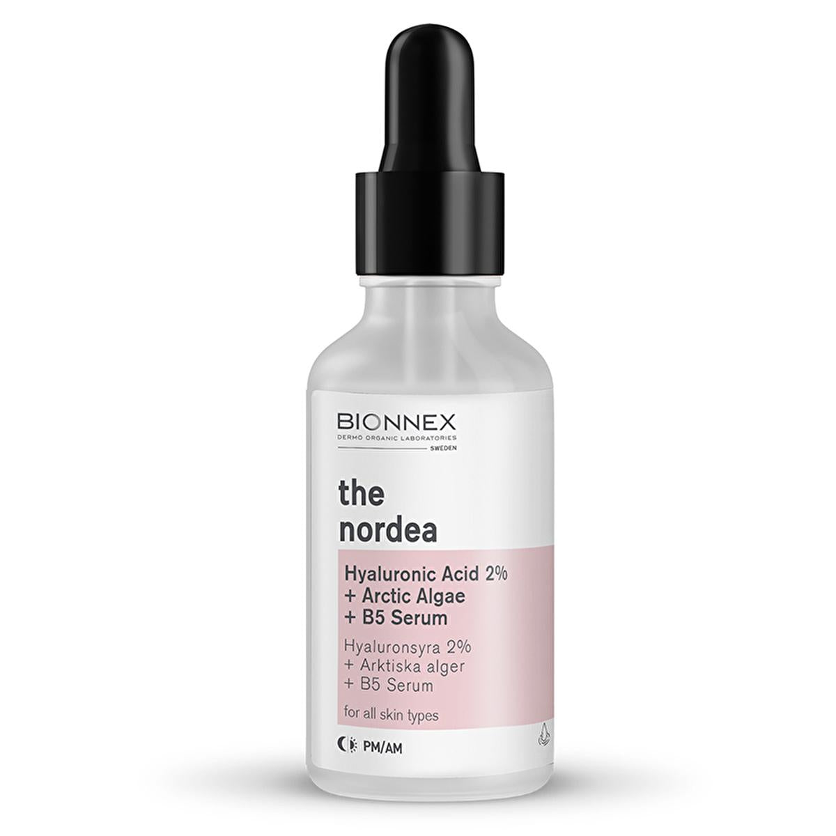 BIONNEX Nordea Hyaluronic Serum bottle with dropper, white bottle, Arctic Algae + B5 on Tampa Home & Garden Store