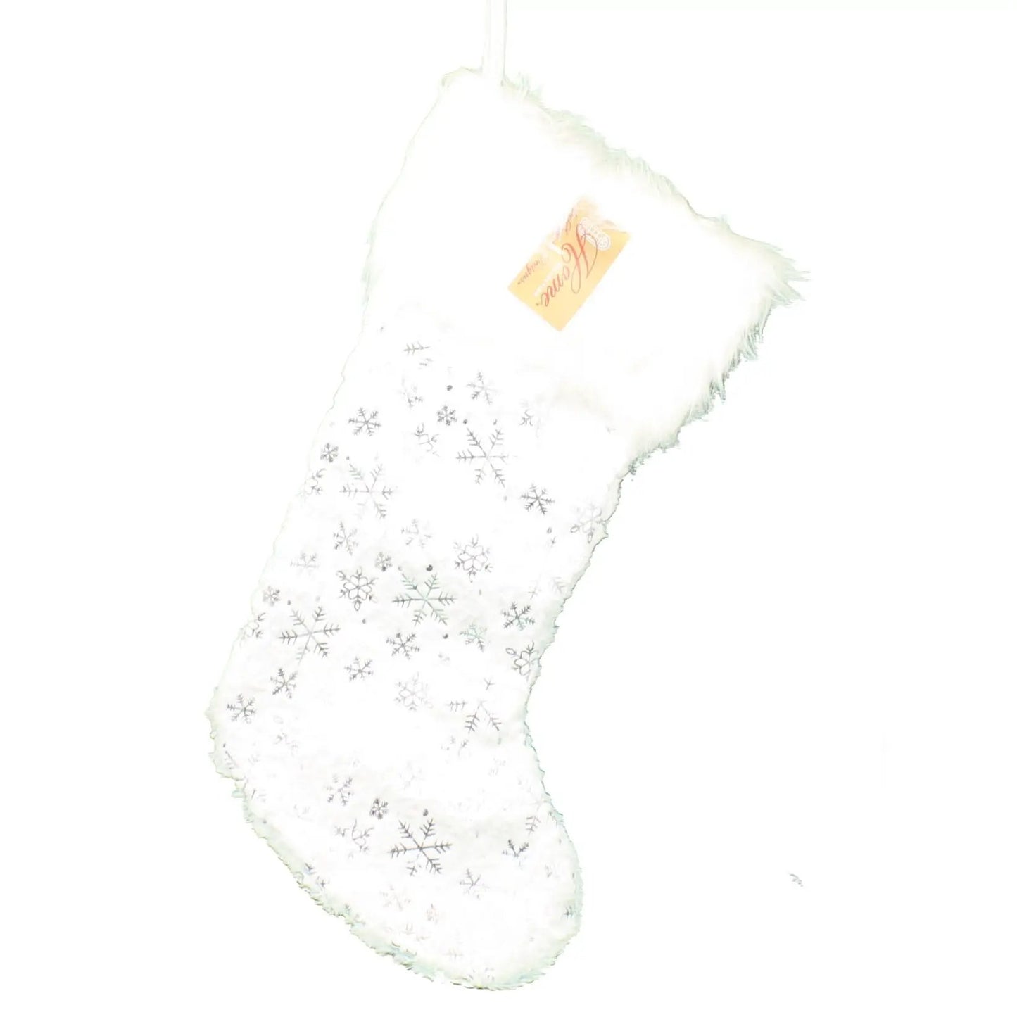 White Snowflake Lighted Stocking with plush fleece and fur trim by The Country Christmas Loft on Tampa Home & Garden Store
