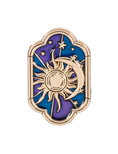 Celestial Stars Charm in Zinc with gold-tone frame and blue and purple enamel sun and moon motif on Tampa Home & Garden Store