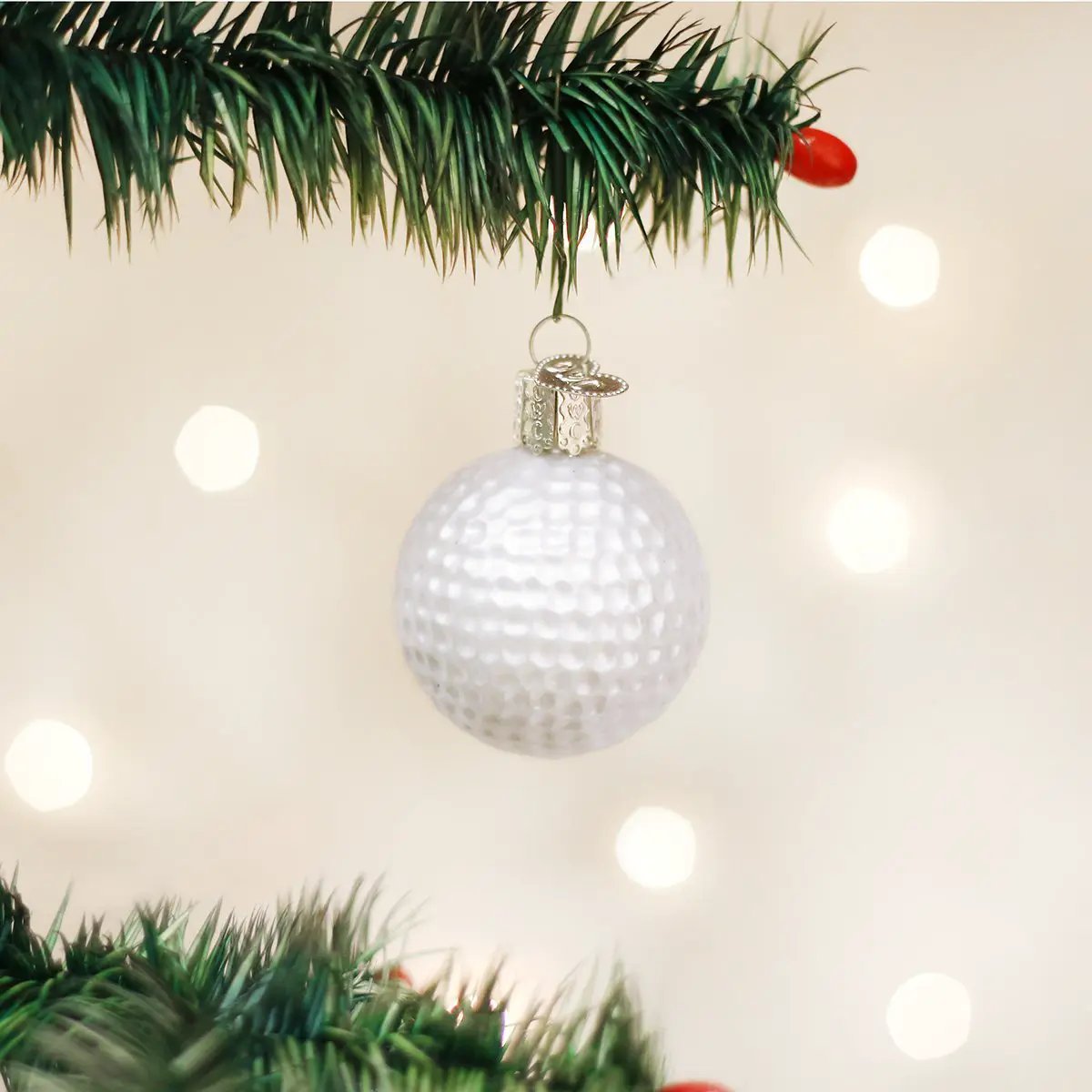 Golf Ball Glass Ornament, white glass ball for Christmas decor on Tampa Home & Garden Store