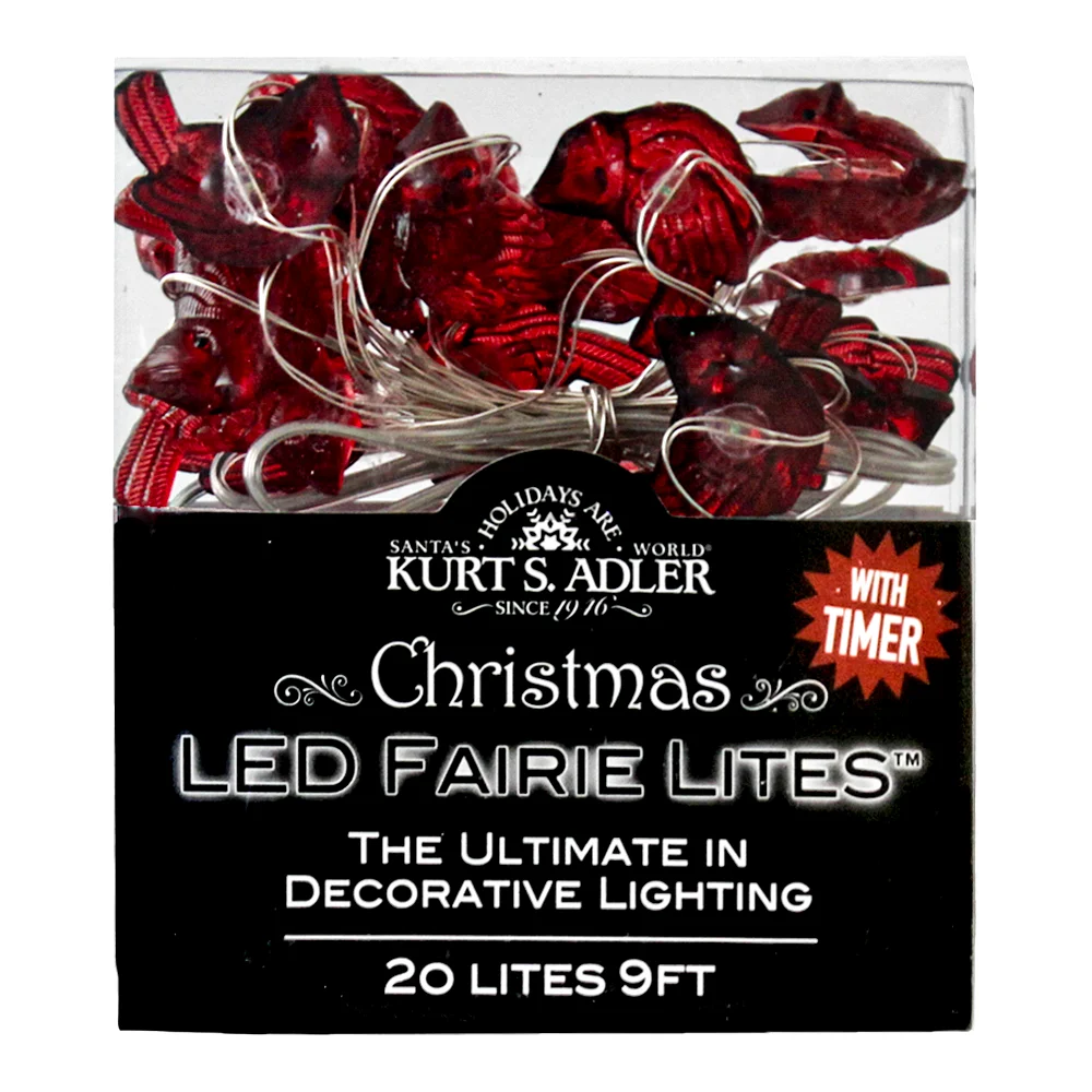Cardinal 20-LED battery-operated string lights by Kurt S. Adler red bird decor on Tampa Home & Garden Store