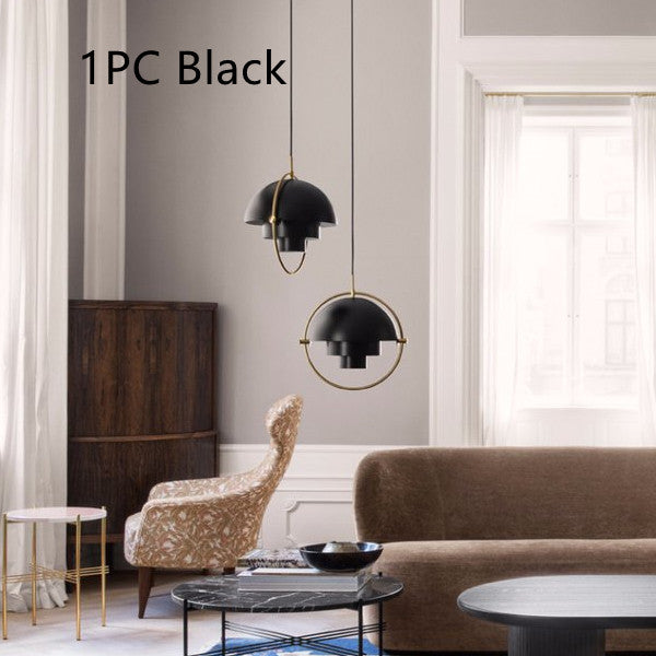 Half Circle Chandelier by Decorbites, 2-pendant black metal lighting with gold rings on Tampa Home & Garden Store