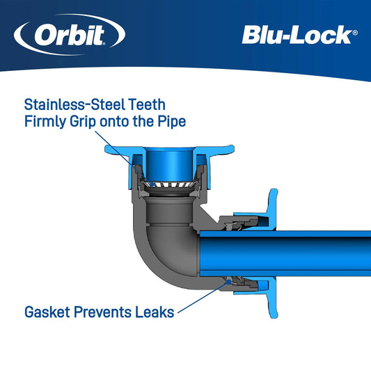 Blu-Lock 1/2 in MPT adapter Pro, blue Orbit Irrigation pipe connector on Tampa Home & Garden Store
