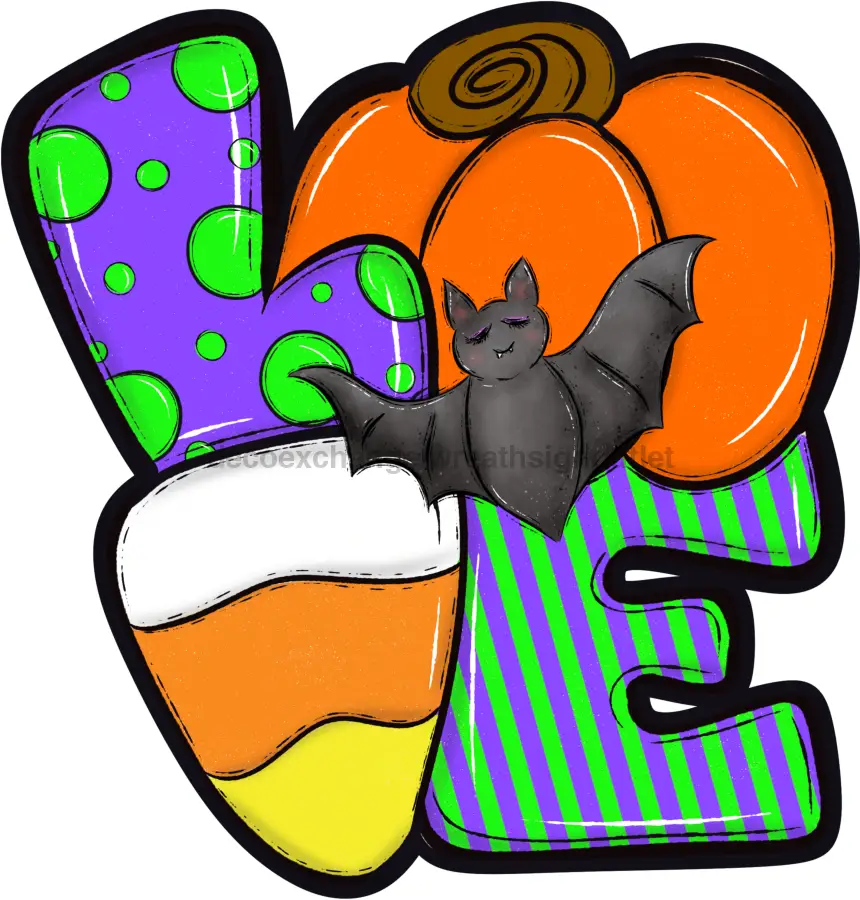 Love Halloween wood sign door hanger 22in with multicolor pumpkins and bat DecoExchange on Tampa Home & Garden Store
