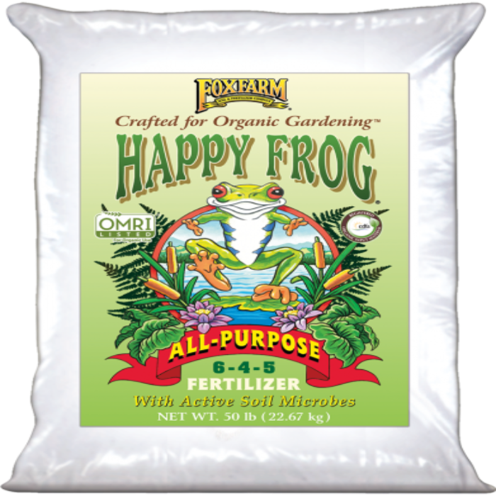 Happy Frog All-Purpose Fertilizer bag 6-4-5 with FoxFarm label on Tampa Home & Garden Store