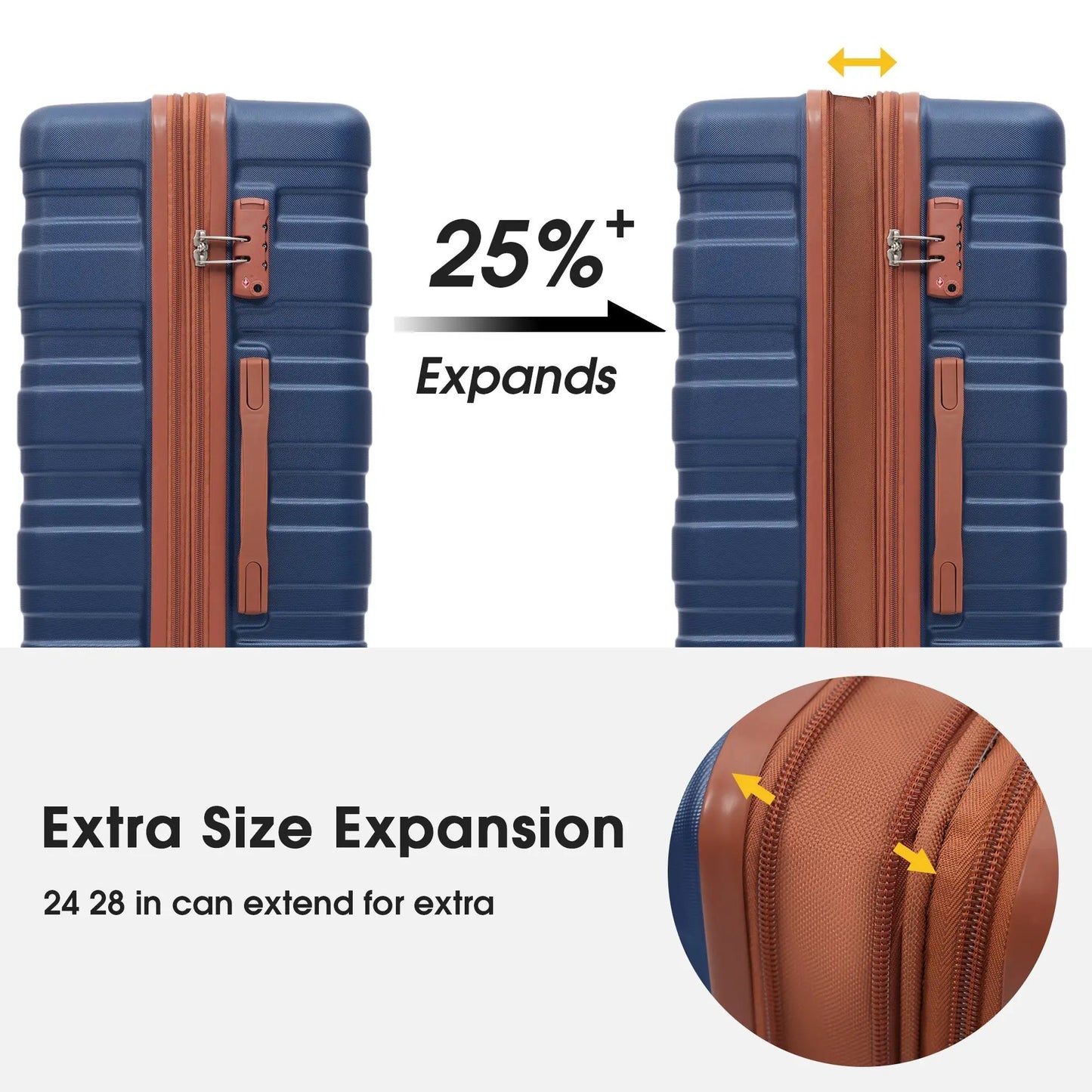 Hardshell Luggage Sets 3 Piece Spinner TSA Lock blue suitcases with tan zippers and straps on Tampa Home & Garden Store