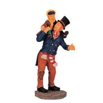 Cratchit and Tiny Tim Christmas figurine, blue coat, top hat, brown base on Tampa Home & Garden Store