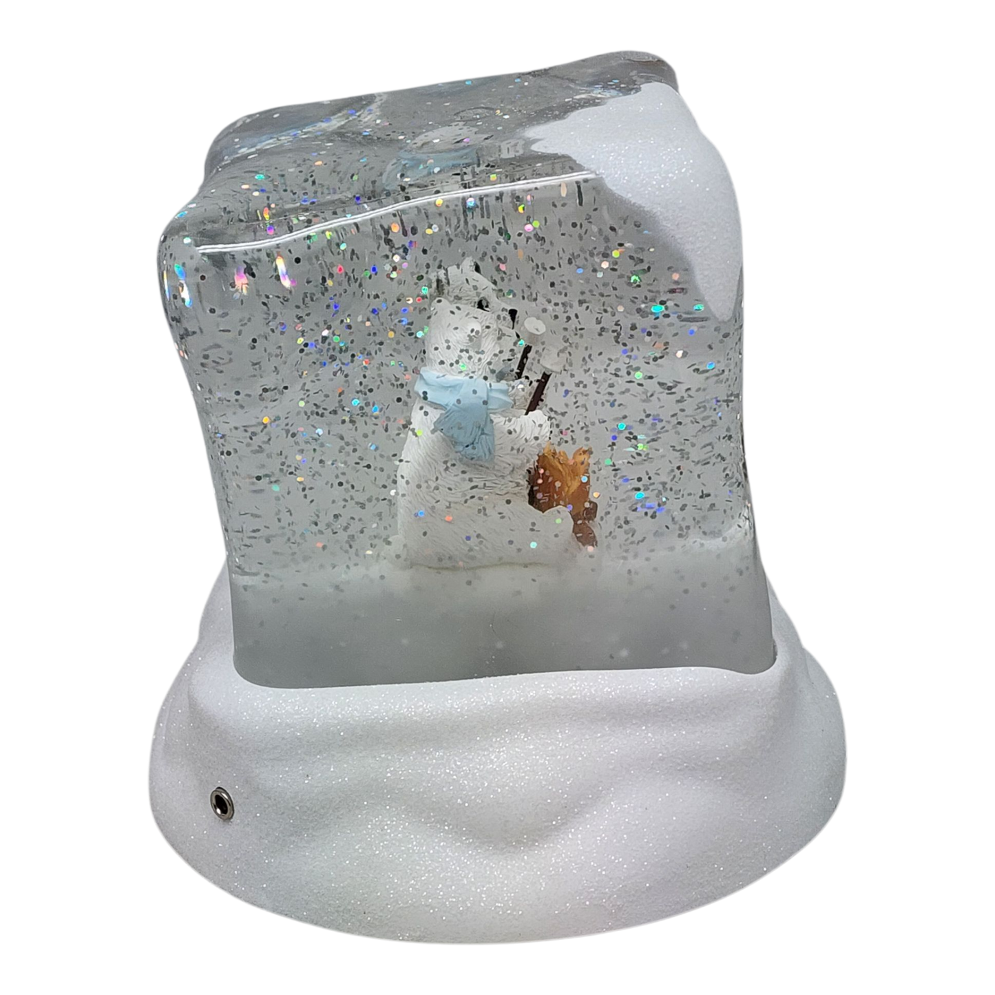 Lighted polar bears snowglobe with campfire scene, glitter globe by Country Christmas Loft on Tampa Home & Garden Store