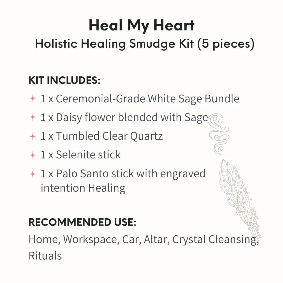 Heal My Heart - Holistic Healing Smudge Kit (5 pieces) - Tampa Home & Garden Store