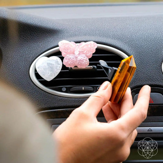 Healing Butterfly Crystal Car Kit of Safety 3-item pink butterfly vent clip white heart amber prism on Tampa Home & Garden Store