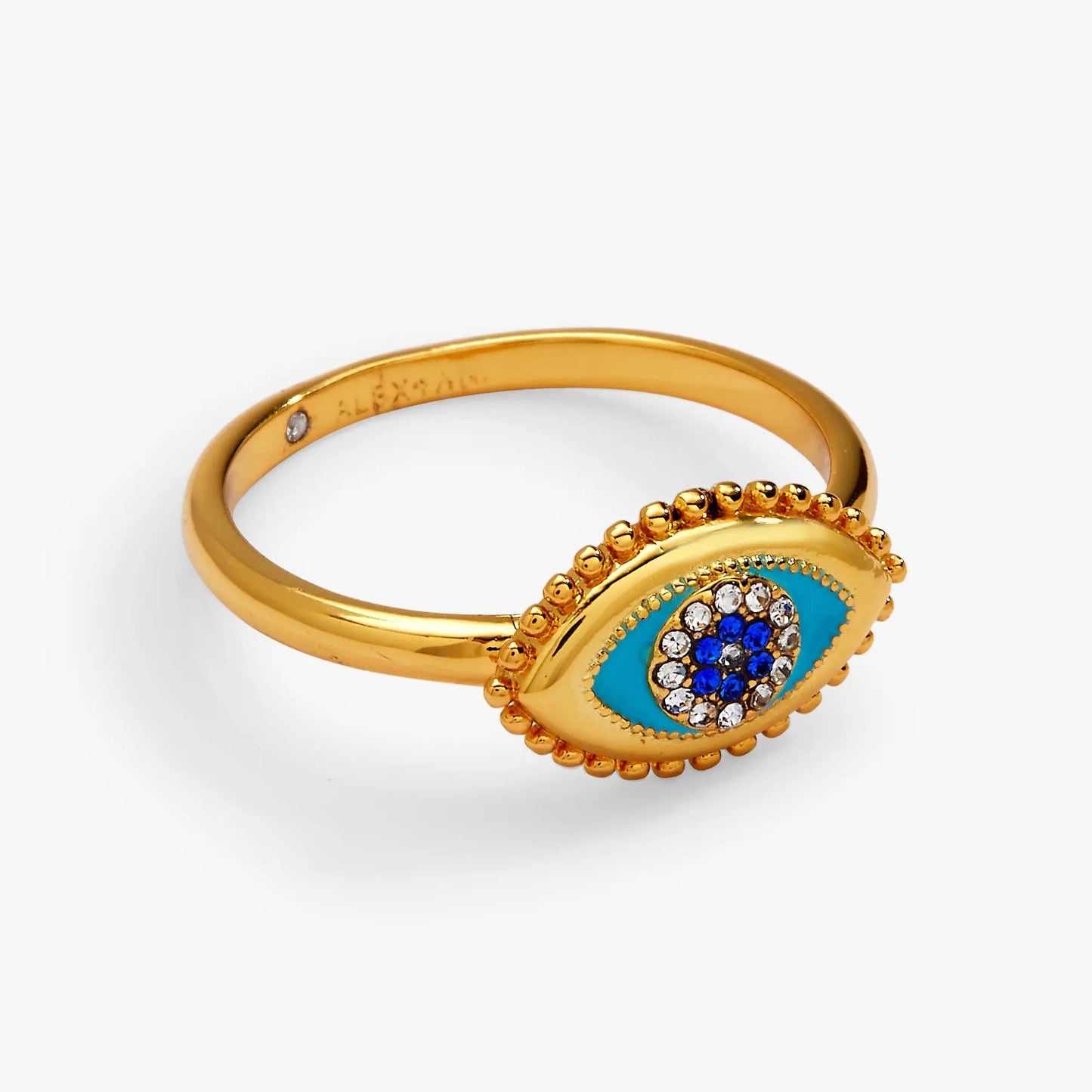 Healing Stone Evil Eye Ring by ALEX AND ANI, gold band with turquoise eye and crystals on Tampa Home & Garden Store