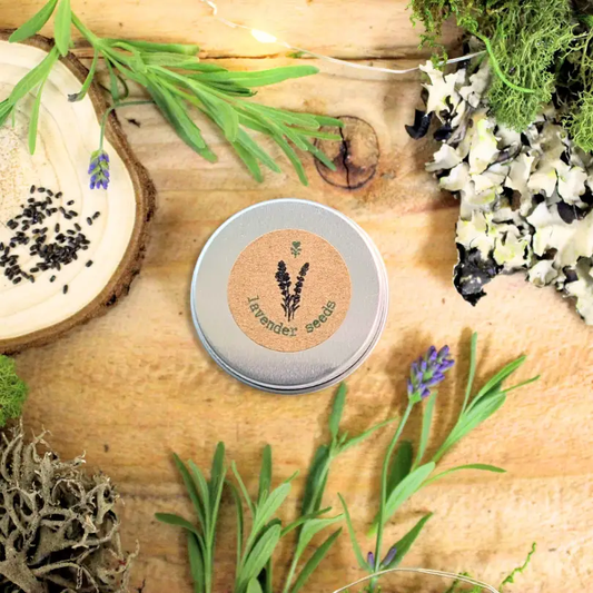 Lavender Seeds tin jar by Plantflix; herb seeds for gardeners and crafters on Tampa Home & Garden Store