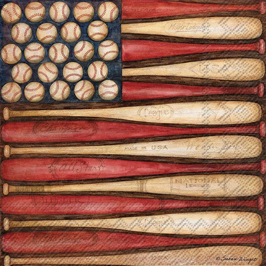 Baseball Flag Lunch Napkins 20 pack with vintage wood bat and baseball flag design on Tampa Home & Garden Store