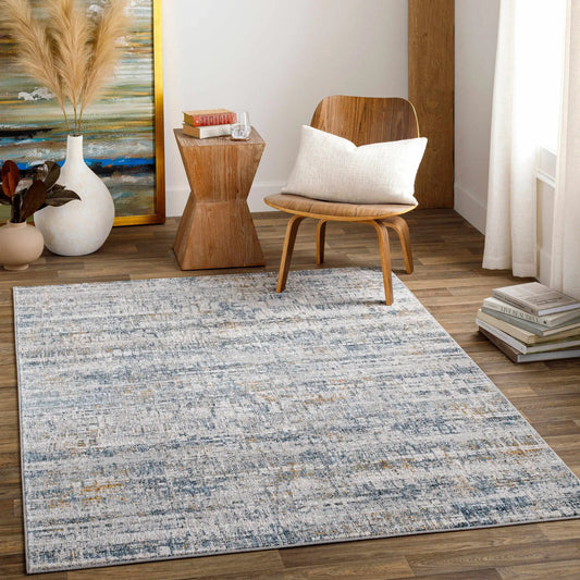Hughesdale Distorted Lines Luxe Area Rug by Boutique Rugs, distressed pattern in living room on Tampa Home & Garden Store